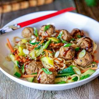 Pork Meatballs and Ramen Noodles