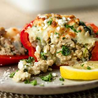Baked Greek Stuffed Peppers with Chicken