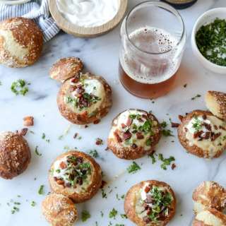 Cider Cheese Soup Shooters in Mini Pretzel Bread Bowls
