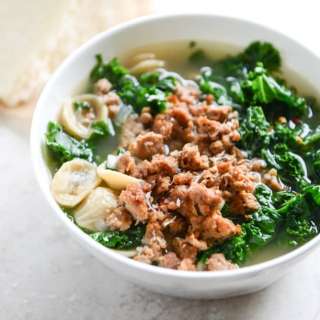 Spicy Sausage, Kale and Whole Wheat Orecchiette Soup