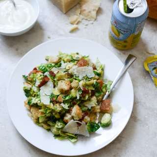 Warm Brussels Caesars with Bacon Ciabatta Croutons