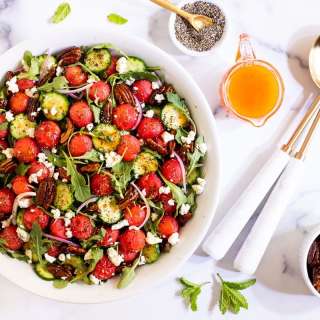 Watermelon Arugula Salad with Pepper Jelly Dressing