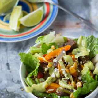 Steak Fajita Salad with Avocado Dressing