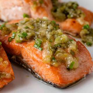 Baked Salmon with Ginger Scallion Sauce