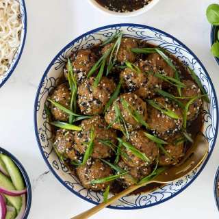 Ginger Scallion Pork Meatball with Potsticker Dipping Sauce