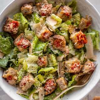 Caesar Salad with Pizza Croutons