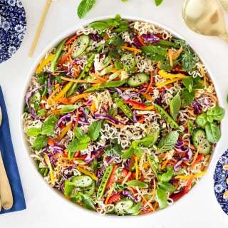 Rainbow Asian Noodle Salad with Ginger Peanut Dressing