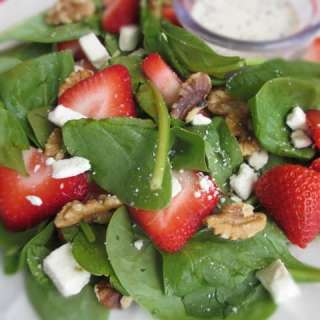 Strawberry Spinach Salad with Glazed Walnuts and Feta Cheese