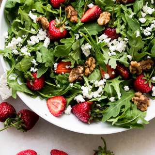 Strawberry Arugula Salad with Salted Caramel Walnuts