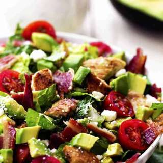 Avocado, Chicken, and Bacon Chopped Salad with a Creamy Basil Dressing
