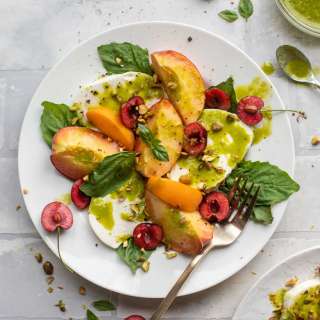 Summer Stone Fruit Caprese Salad with Basil Vinaigrette