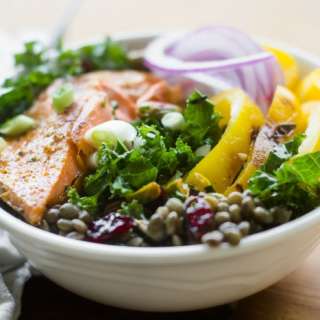 Salmon Bowl with Kale and Lentils