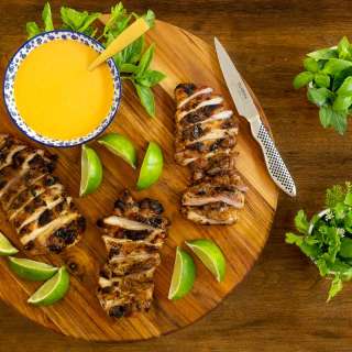Grilled Chicken Thighs with Coconut Chili Lime Sauce
