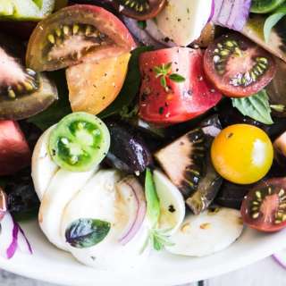 Heirloom Caprese Salad with Kalamata Olive Vinaigrette
