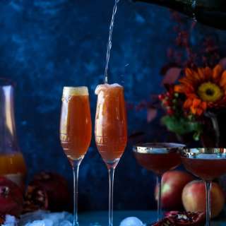 Pomegranate Cider Mimosas with a Salted Caramel Rim