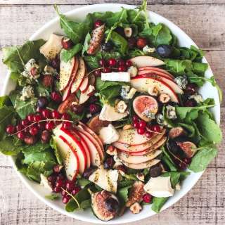 Kale and Fall Fruit Salad with Cider Poppy Seed Dressing
