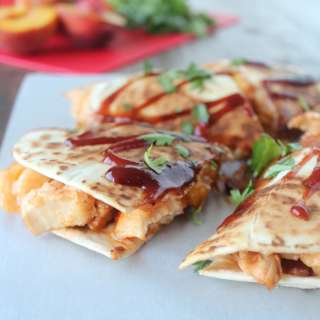 BBQ Chicken Peach Bacon Cheddar Quesadilla