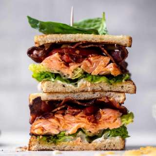Grilled Salmon BLT with Charred Scallion Mayo