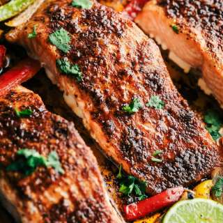 Sheet Pan Garlic Lime Salmon Fajitas