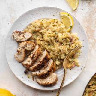 Seared Cast Iron Chicken with Baked Lemon Pasta