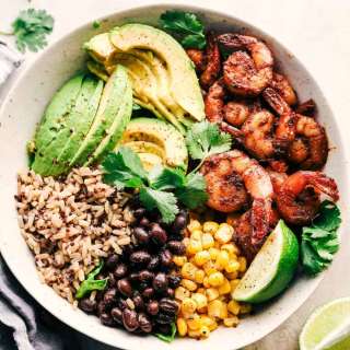 Blackened Shrimp Avocado Burrito Bowls