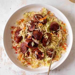 Shaved Cabbage Salad with Smoked Sausage