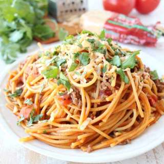 One Pot Buffalo Taco Spaghetti