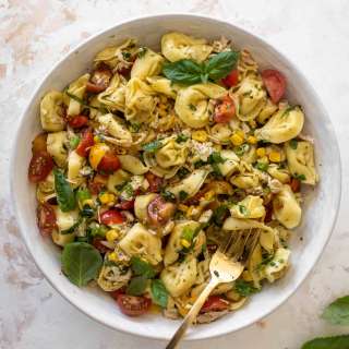 Summer Chicken Tortellini Salad with Pesto Vinaigrette