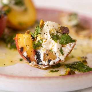 Grilled Peaches with Burrata and Herb Vinaigrette