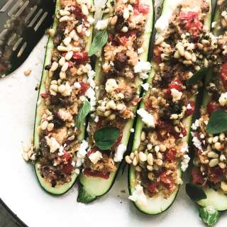 Stuffed Zucchini with Pine Nut Salsa