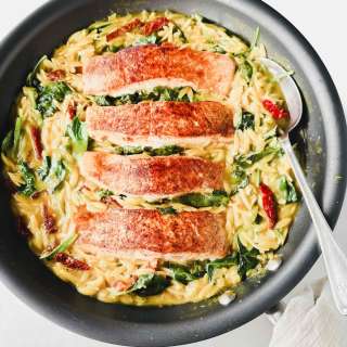 Tuscan Salmon with Lemony Orzo