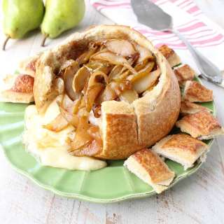 Caramelized Pear Baked Brie Bread Bowl