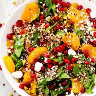 Winter Pomegranate Orange Quinoa Salad with Creamy Lemon Greek Yogurt Dressing