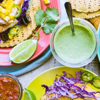 Grilled Salmon Tacos with Cilantro Crema