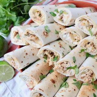 Cheesy Green Chili Chicken Rolled Tacos