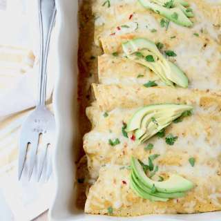 Chicken Enchiladas with Creamy Avocado Sauce