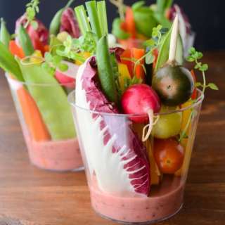 Individual Salad Cups with Rhubarb Vinaigrette
