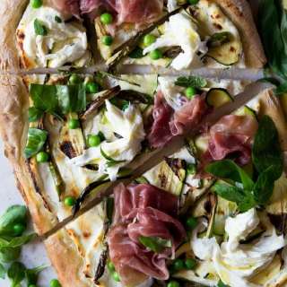 Pizza with Zucchini, Prosciutto, Asparagus and Buffalo Mozzarella