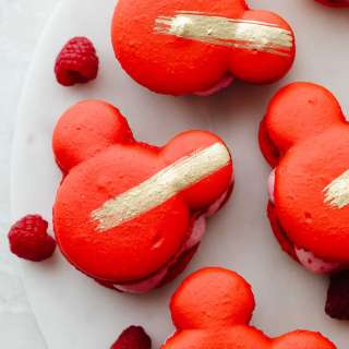 Raspberry Rose Mickey Macarons