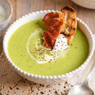 Green Pea Soup with Crispy Prosciutto
