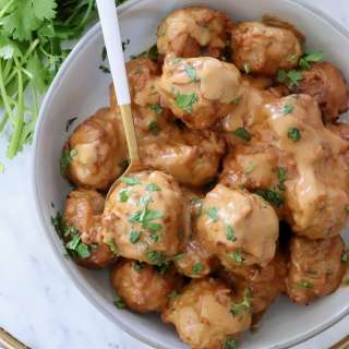 Thai Turkey Meatballs with Peanut Sauce