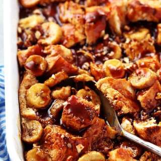 Overnight Caramel Banana French Toast with Caramel Syrup