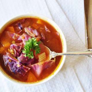 Red Cabbage and Green Lentil Soup