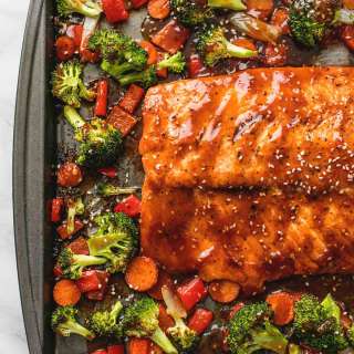 One Pan Baked Teriyaki Salmon and Vegetables