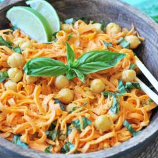SWEET POTATO NOODLE SALAD WITH SRIRACHA LIME PEANUT SAUCE