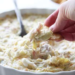 Hot Crab and Cheesy Artichoke Dip