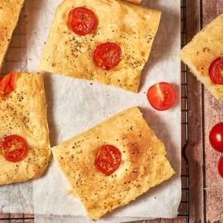 Traditional Pugliese focaccia with tomatoes