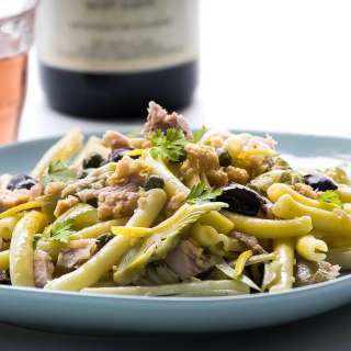 Spaccatelle Pasta with Tuna, Artichokes, Olives, and Capers
