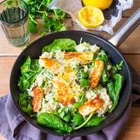 Herby lemon risotto with halloumi