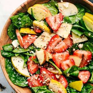 Strawberry, Apple, and Pear Spinach Salad with an Apple Cider Poppyseed Dressing